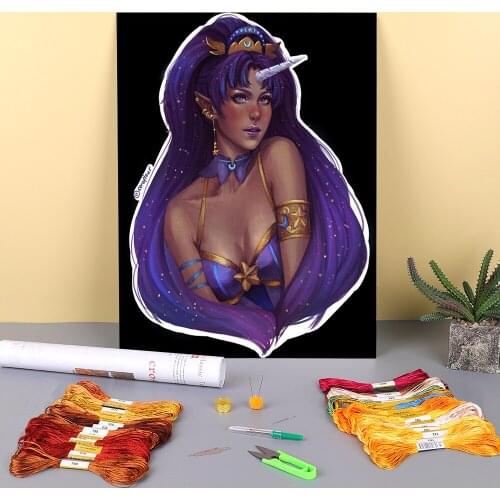 Cartoon Girl Woman Pre-Printed 11CT Cross Stitch Embroidery Patterns DMC Threads Hobby Handiwork Handmade Painting Mulina