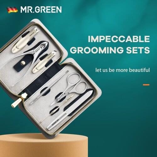 MR.GREEN Grooming Set for Men Women Nail Nippers Stainless Steel Clipper Real Leather Genuine Manicure Kit Pedicure Professional