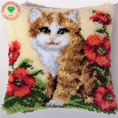 Needlework Pillowcase Cat sets for embroidery stitch thread Latch hook rug kits crochet hooks Cross-stitch cushion Pillowcase