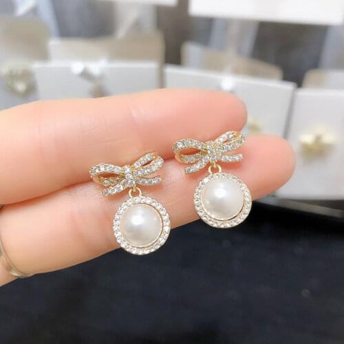 2021 New Elegant Pearl Drop Earrings Female Moon Star Bowknot Rhinestone Wedding Pendant Earring Fashion Korean Jewelry Earrings