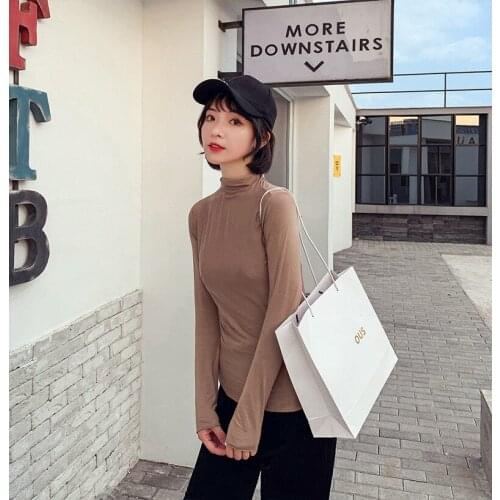 MRMT 2021 Brand Autumn and Winter New Womens T Shirt Half-turtleneck Slim Long Sleeve T-shirt for Female Tops T-shirt