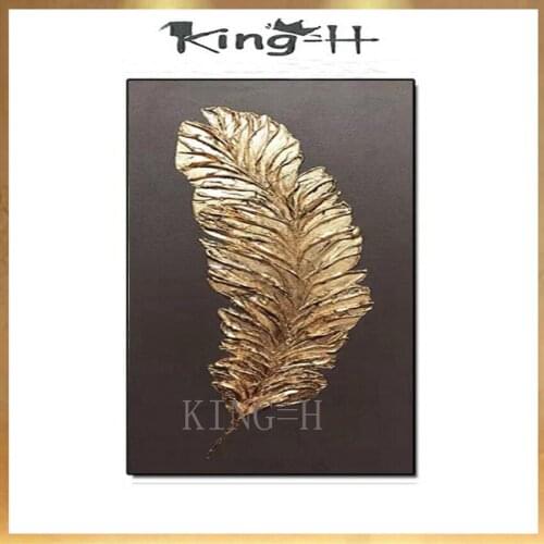 New Arrival Gold And Silver Feather Art Oil Painting Hand Painted Abstract Foil Texture Canvas Wall Decor Panel Paintings Art