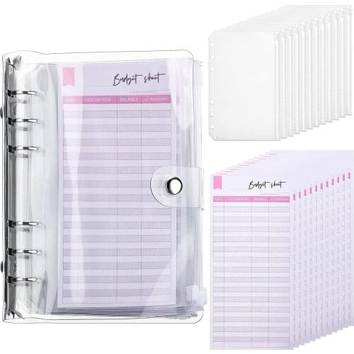 25 Pieces Notebook Binder Budget Planner Organizer A6 Binder PVC Notebook Cover, 6 Ring Loose Leaf Binder Cash Budget Envelopes