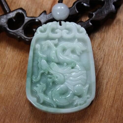 Natural Green Jade Pendant Chinese Fine Jewelry Dragon Jade Pendants For Men and Women Square Necklace