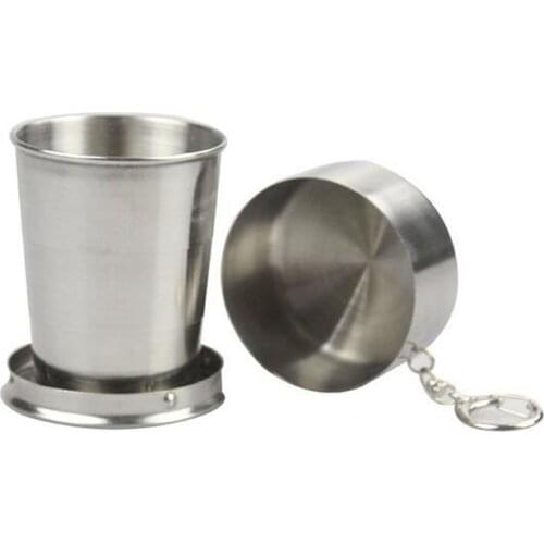 Camping Folding Cup Portable Outdoor Travel Stainless Steel Coffee Tea Mug Cup Collapsible Cup Keychain For Camping Travel Home