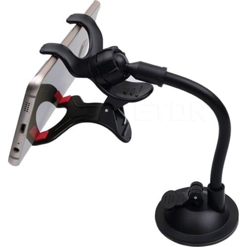 Kebidumei Round Rotation Car Phone Holder with Suction Cup Long Arm Mobile Phone Stand Holder Stents Bed Desk Table Clip Bracket