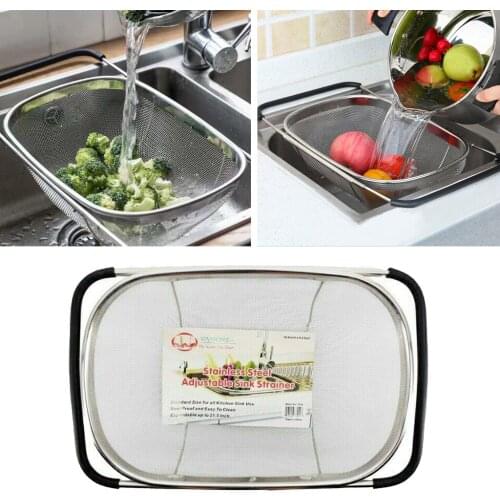 Stainless Steel Adjustable Colander Strainer Over The Sink For Vegetables