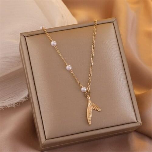 Retro Fashion Pearl Metal Tail Pendant Necklace Short Clavicle Chains Jewelry New Geometry Elegant Wedding Gifts for Women Girl