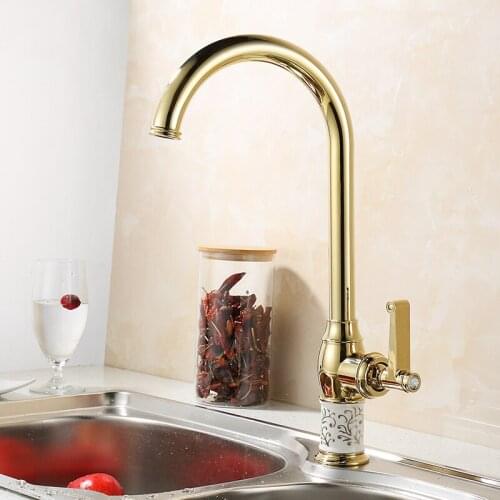 Golden Copper For Cold and Hot Water Tap Sink Faucet Vegetable Washing Basin 360 Degree Rotating Faucet SE-M08Kitchen Faucets