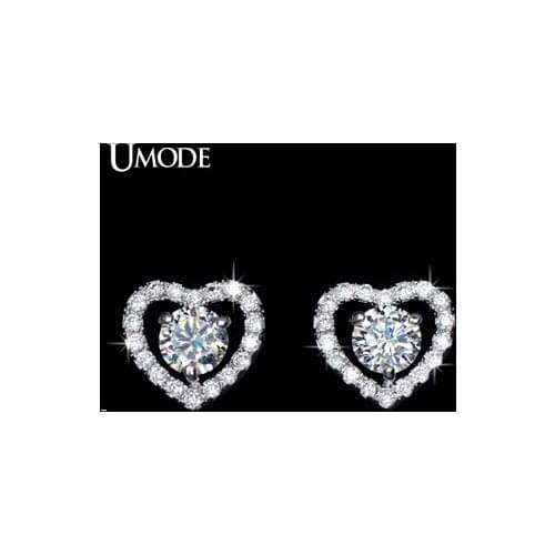 UMODE Romantic Heart Shape Hug 5mm 0.5ct CZ Stud Earrings Vintage Jewelry for Women Girls Wedding Accessories Friendship UE0077