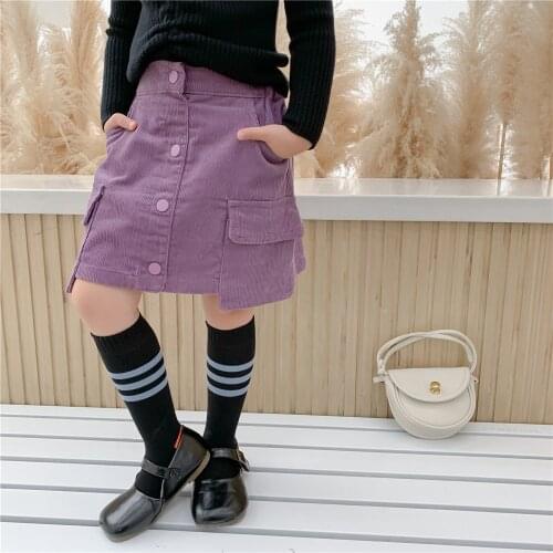 New Kids Skirts for Girls Purple Corduroy Children Pocket Hip Skirt Winter jupe Baby Girls Skirt 1.2.3.4.5.6T
