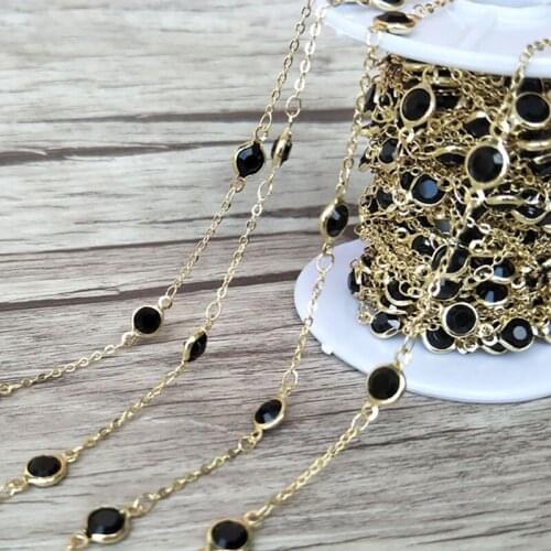 Handcrafted Gold color jewelry Finding,black glass crystal Beaded Chains,DIY necklace hand chain jewelry making LZ61