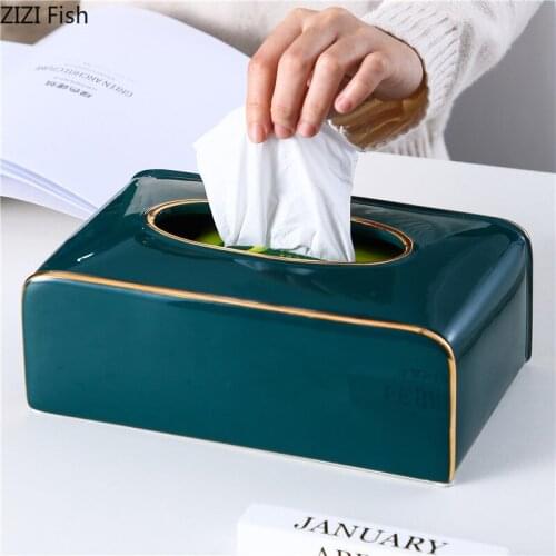 Green Luxurious Ceramic Tissue Box Bedroom Living Room Home Desktop Tissue Box Decoration Kitchen Bathroom Tissue Storage Box