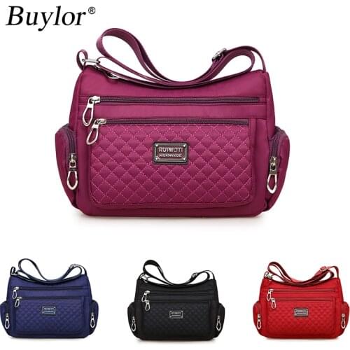 Buylor Womens Crossbody Bag Waterproof Nylon Shoulder Messenger Bags Casual Top-handle Ladies Handbag Rhomboid Travel Tote