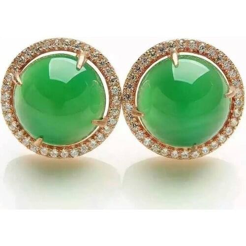 Natural green chalcedony earrings 925 silver Natural gemstone earring women Classic elegant fashion fine round Earrings jewelry