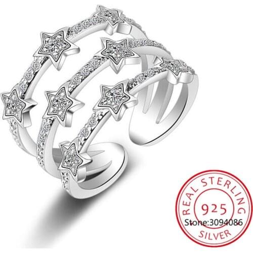 925 Sterling Silver Star Jewelry Multi Layer Resizable CZ Zirconia Ring For Women Girls Trendy Wedding 2021 New Gift