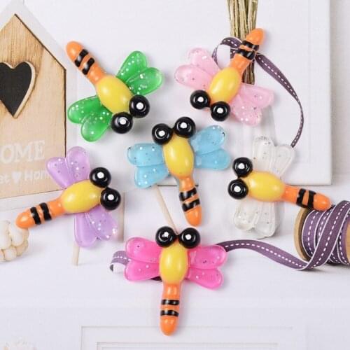 10pcs/lot 26X28mm Resin Glitter Dragonfly Cabochon For Mobile Case Kids Headwear Decorative Craft DIY Embellishment