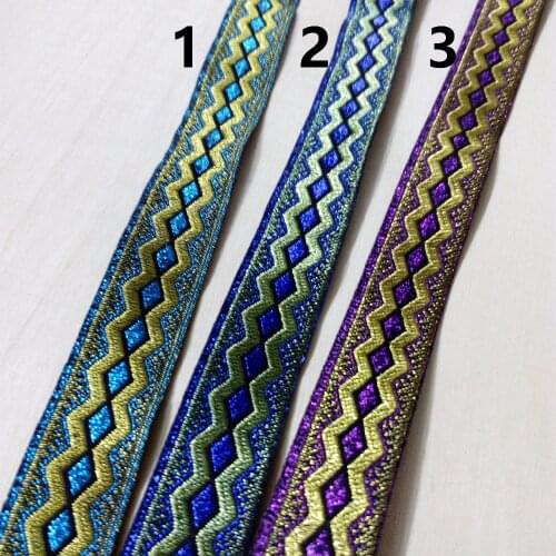 2cm 20mm 7/8 Filigree Turquoise Blue Purple Shiny Rhombus Zigzag Diy Garment Costume Dog Collar National Jacquard Webbing Ribbon
