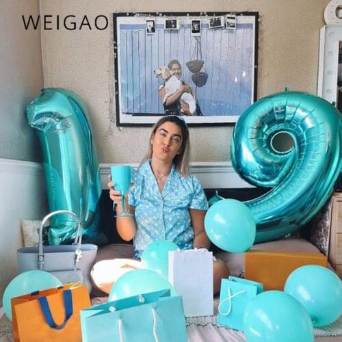 32inch Turquoise Candy Blue Number Balloons Foil Helium Big Air Globos Kids 1 Year Happy Birthday Party Baby Shower Decoration