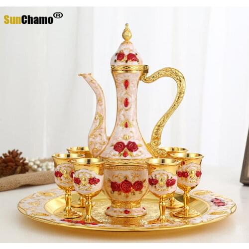 Wine Decanter Set With Cups And Serving Tray Wine Accessory Gift Zinc Alloy Material Hand-carved Craftsmanship Wine Decanter Set