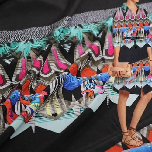 White waxberry 12momme woodpecker printed 100% silk crepe de chine materials summer dress shirt DIY clothes fabrics Freeshipping