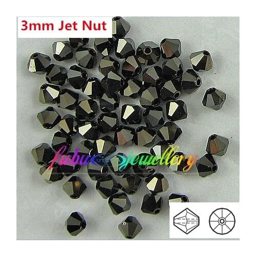 Free Shipping! 720pcs/Lot, AAA Chinese Top Quality 3mm Jet Nut Crystal Bicone Beads