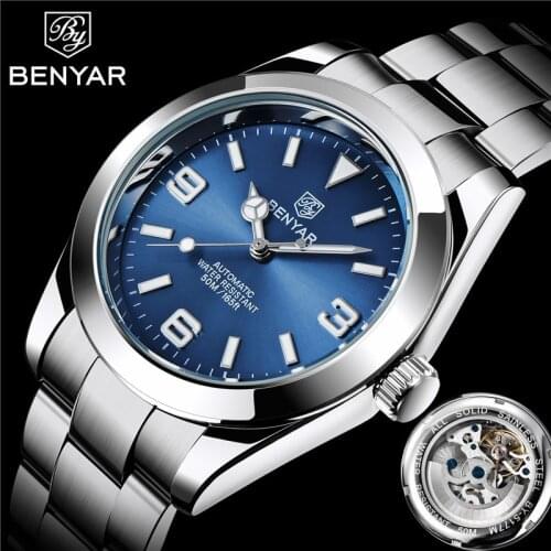 Benyar Man Wristwatch Automatic Mechanical Male Sport Clock Top Brand Luxury Military Army Stainless Steel Casual Men Watch 5177