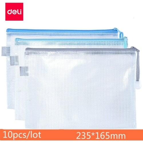 DELI Transparent Document Bag A5 Zipper Bag Mesh Office Document Package Storage Handbag Student Stationary fichario folder