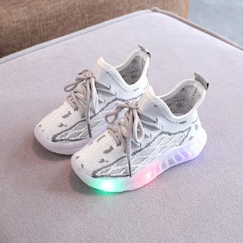 Children LED Lights Woven Hollow Breathable Sports Shoes Kids Summer Soft Sole Casual Shoes Running Sneakers Fashion Cool Shoes