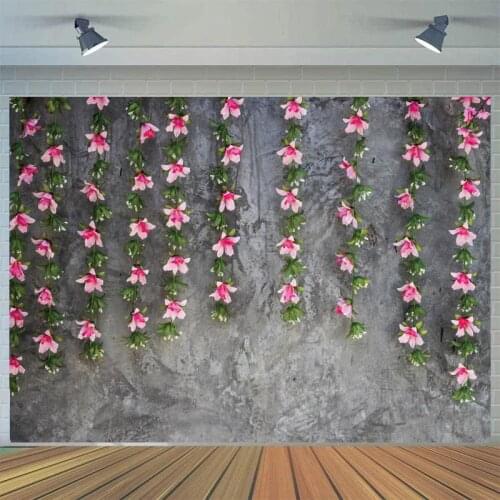 1st Birthday Photography Backdrops Gray Brick Flowers Wall Newborn Baby Kids Birthday Photo Props Studio Booth Background