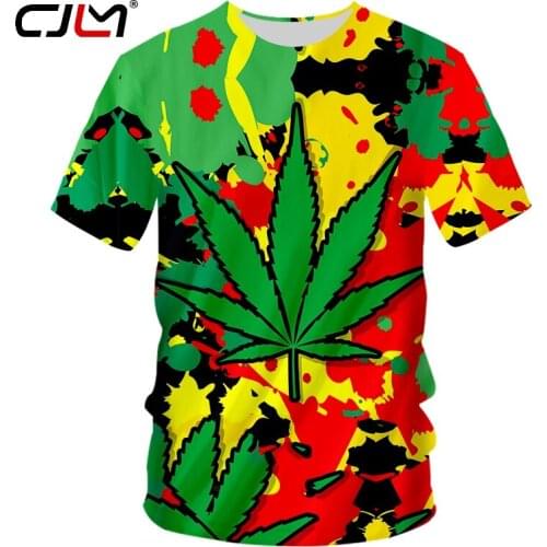 CJLM 3D RedGreen O Neck Tshirt Man Creative Hip Hop Trend Mens Tee Shirt Printed Colorful Leaves Funny Loose Large Size T-shirt