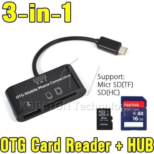 Kebidu 3 in 1 Micro USB Hub Host OTG Mobile Phone Connection SD TF Card Flash Drive Reader For Android Adapter with Cable