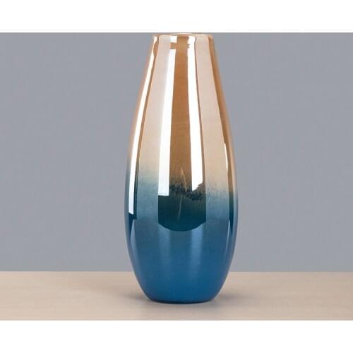 Beautiful luxury color gradient art vase Exquisite living room decoration golden blue glass vase ornaments
