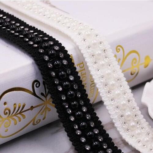 10Yards Pearl Drill Chain Webbing Lace Beaded Lace Trimming Ribbons White Appliques Sewing Renda For Wedding Dress