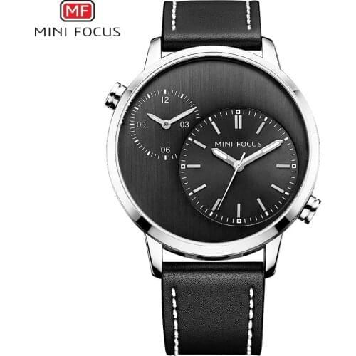 MINI FOCUS Two Time Zones Creative Watch Man 2019 Top Brand Luxury Men Watch Leather Quartz Fashion Male Clock Relogio Masculino