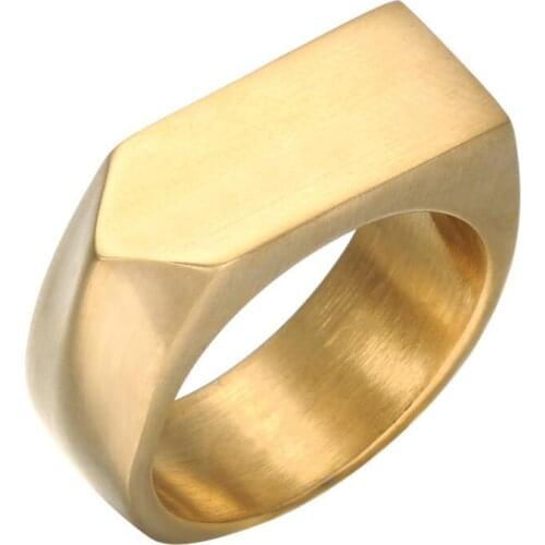 Mens Gold Color Geometric Rings Titanium Stainless Steel Square Finger Signet Rings for Men Jewelry Male Ring US size 8-12