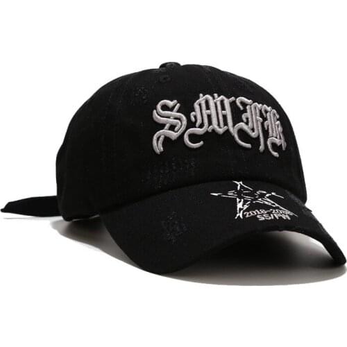 New Embroidered Ripped Washed Old Hip Hop Peaked Cap Female Sun-Proof Mens Cool Baseball Cap