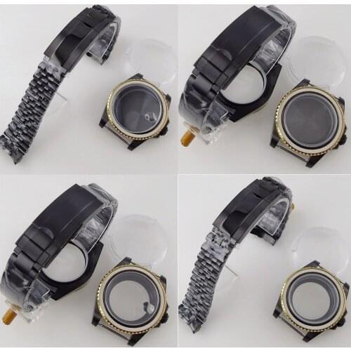 BLIGER 40mm Two Tone Black PVD Gold Automatic Watch Case fit NH35A NH36A MIYOTA 8215 ETA 2836 Seeing Back Oyster Strap