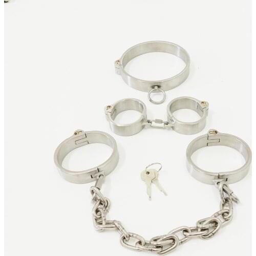 Stainless Steel Detachable Neck Collar Hand Cuffs Ankle Cuffs Bondage Metal Wrist Cuffs Foot Cuff Slave Restraints Sex Toy BDSM