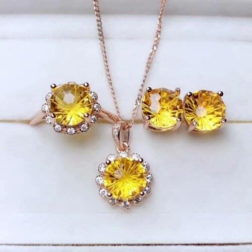 Shilovem 925 sterling silver Piezoelectric citrine Rings pendants earrings Jewelry trendy wedding open mtz0808agj