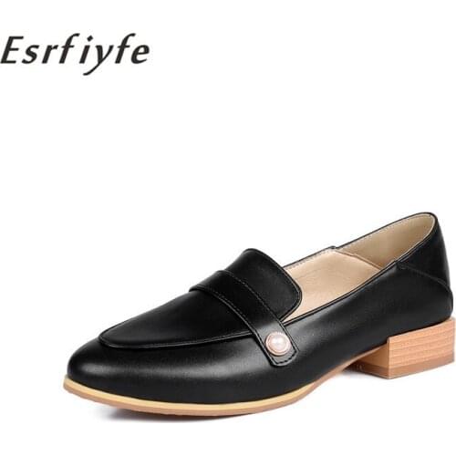ERSFIYFE 2021 New Spring Summer Thick Heels Pumps Women Shoes Round Toe Pumps Women Solid Loafers Shoes Black Large Size 34-48