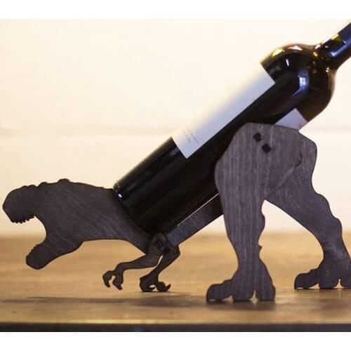 Funny Wine Holder Stand Self-Assembled Wooden Dinosaur Model Wine Rack Stand Art Wine Shelf for 1 Standard Wine Bottle