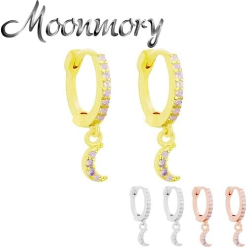 Moonmory 925 Sterling Silver Charming Full Opal Star Hoop Huggies Earrings For Women Fine Hanging Star Circle Earring Jewelry