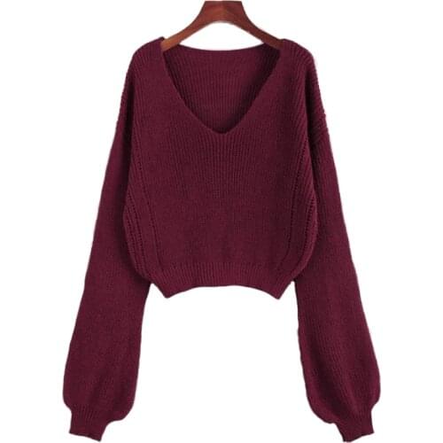 Feelycc Women Sexy Backless Solid Jumper Sweater Korean Fashion Long Sleeve V Neck Pullovers Female Tops Winter Clothes Women