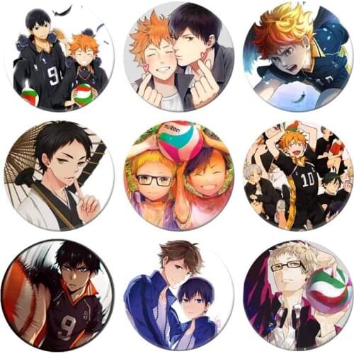 58MM Haikyuu Hinata Oikawa kageyama Koushi Badge Iron Metal Brooch Sport Pins Icons
