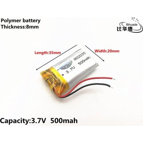 1pcs/lot Good Qulity 3.7V,500mAH,802035 Polymer lithium ion / Li-ion battery for TOY,POWER BANK,GPS