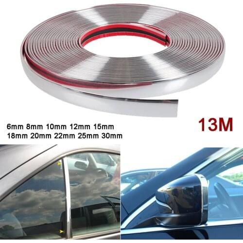 13M Silver Car Chrome Styling Decoration Moulding Trim Strip Tape Auto DIY Protective Sticker 6mm 8mm 10mm 12mm 15mm 20mm 30mm