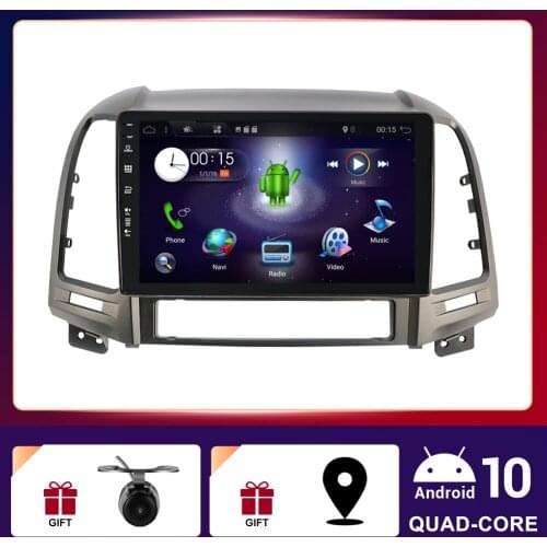 2 Din Android 10 Quad Core For Hyundai Santa Fe 2006-2012 Car Stereo Auto Radio GPS Navigation Free Camera Map Wifi BT Aux RDS