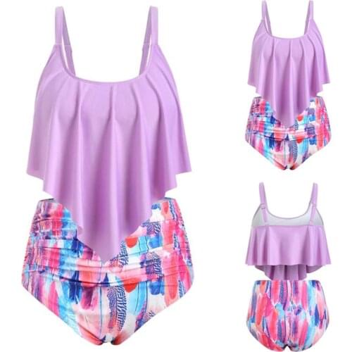 2021 Girls New Plus Size Swimsuit Women Two Pcs Bathing Suit Top Ruffled High Waisted Bottom Tankini Swimwear Mujer Bikinis Set