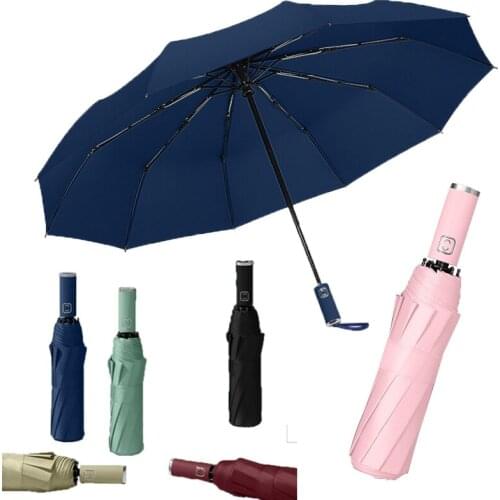 2021 Ten Ribs Womens Full Automatic Umbrella Female Male, Efficient Waterproof Windproof Three Folding Rain Anti-UV Umbrella